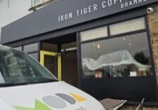 Moda Flooring van parked outside the Iron Tiger Coffee Co shopfront in Bramhope, Leeds
